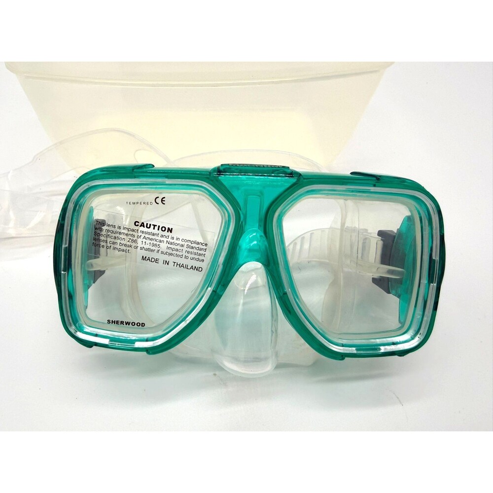Vtg Sherwood Scuba Magnum 2 Dive Mask Tempered Glass Teal / Clear Hard Case New